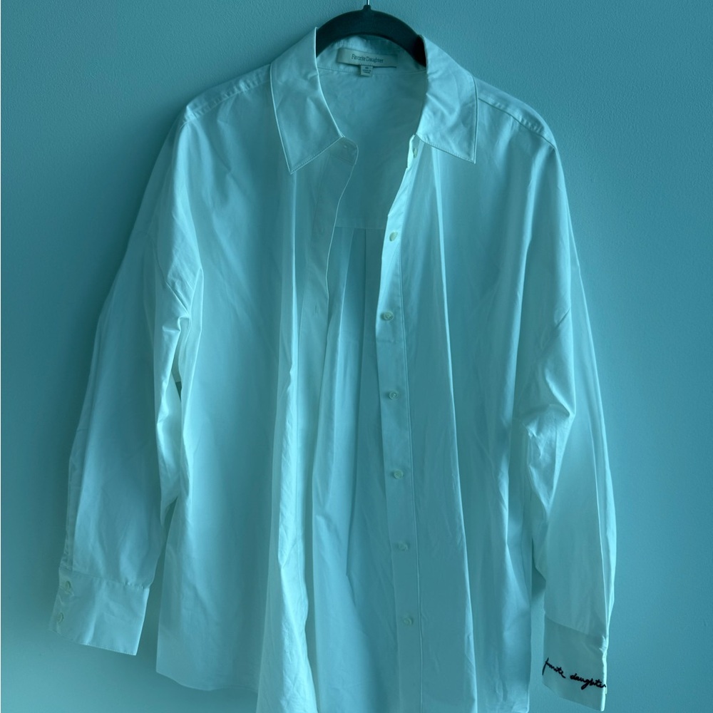 Favorite Daughter White Button-Down Shirt with Embroidered Cuff